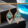 image:imageAustrian Crystal Teardrop Hollow Leaf Drop Dangle Earrings for Women 14K Rose Gold Plated Hypoallergenic JewelryAquamarine