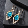 image:imageAustrian Crystal Teardrop Hollow Leaf Drop Dangle Earrings for Women 14K Rose Gold Plated Hypoallergenic JewelryBermuda Blue