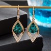 image:imageAustrian Crystal Teardrop Hollow Leaf Drop Dangle Earrings for Women 14K Rose Gold Plated Hypoallergenic JewelryEmerald