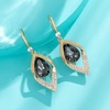image:imageAustrian Crystal Teardrop Hollow Leaf Drop Dangle Earrings for Women 14K Rose Gold Plated Hypoallergenic JewelryGreyBlack