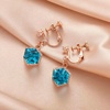 image:imageCube Austrian Crystal Drop Clip On Dangle Earrings for Women Non Pierced 14K Rose Gold Plated Hypoallergenic JewelryAquamarine