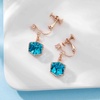 image:imageCube Austrian Crystal Drop Clip On Dangle Earrings for Women Non Pierced 14K Rose Gold Plated Hypoallergenic JewelryAquamarine