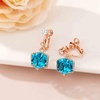 image:imageCube Austrian Crystal Drop Clip On Dangle Earrings for Women Non Pierced 14K Rose Gold Plated Hypoallergenic JewelryAquamarine