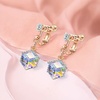 image:imageCube Austrian Crystal Drop Clip On Dangle Earrings for Women Non Pierced 14K Rose Gold Plated Hypoallergenic JewelryAurora Borealis