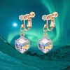 image:imageCube Austrian Crystal Drop Clip On Dangle Earrings for Women Non Pierced 14K Rose Gold Plated Hypoallergenic JewelryAurora Borealis