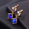 image:imageCube Austrian Crystal Drop Clip On Dangle Earrings for Women Non Pierced 14K Rose Gold Plated Hypoallergenic JewelryBlue