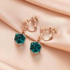 image:imageCube Austrian Crystal Drop Clip On Dangle Earrings for Women Non Pierced 14K Rose Gold Plated Hypoallergenic JewelryEmerald