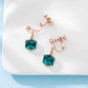 image:imageCube Austrian Crystal Drop Clip On Dangle Earrings for Women Non Pierced 14K Rose Gold Plated Hypoallergenic JewelryEmerald