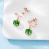 image:imageCube Austrian Crystal Drop Clip On Dangle Earrings for Women Non Pierced 14K Rose Gold Plated Hypoallergenic JewelryFern Green