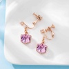 image:imageCube Austrian Crystal Drop Clip On Dangle Earrings for Women Non Pierced 14K Rose Gold Plated Hypoallergenic JewelryPink
