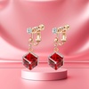 image:imageCube Austrian Crystal Drop Clip On Dangle Earrings for Women Non Pierced 14K Rose Gold Plated Hypoallergenic JewelryRed