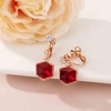image:imageCube Austrian Crystal Drop Clip On Dangle Earrings for Women Non Pierced 14K Rose Gold Plated Hypoallergenic JewelryRed