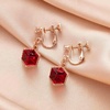image:imageCube Austrian Crystal Drop Clip On Dangle Earrings for Women Non Pierced 14K Rose Gold Plated Hypoallergenic JewelryRed