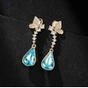 image:imageCute Butterfly Austrian Crystal Teardrop Dangle Earrings for Women Trendy Drop Earring 14K Gold Plated Hypoallergenic JewelryAquamarine
