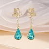 image:imageCute Butterfly Austrian Crystal Teardrop Dangle Earrings for Women Trendy Drop Earring 14K Gold Plated Hypoallergenic JewelryAquamarine
