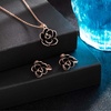 image:imageDainty Rose Flower Pendant Necklace Clip On Earrings Set for Women 14K Gold Plated Hypoallergenic Jewelry SetsBlack