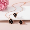 image:imageDainty Rose Flower Pendant Necklace Clip On Earrings Set for Women 14K Gold Plated Hypoallergenic Jewelry SetsBlack