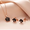 image:imageDainty Rose Flower Pendant Necklace Clip On Earrings Set for Women 14K Gold Plated Hypoallergenic Jewelry SetsBlack