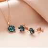 image:imageDainty Rose Flower Pendant Necklace Clip On Earrings Set for Women 14K Gold Plated Hypoallergenic Jewelry SetsGreen