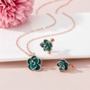 image:imageDainty Rose Flower Pendant Necklace Clip On Earrings Set for Women 14K Gold Plated Hypoallergenic Jewelry SetsGreen