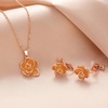 image:imageDainty Rose Flower Pendant Necklace Clip On Earrings Set for Women 14K Gold Plated Hypoallergenic Jewelry SetsOrange