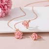 image:imageDainty Rose Flower Pendant Necklace Clip On Earrings Set for Women 14K Gold Plated Hypoallergenic Jewelry SetsPink