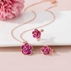 image:imageDainty Rose Flower Pendant Necklace Clip On Earrings Set for Women 14K Gold Plated Hypoallergenic Jewelry SetsPurple