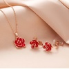 image:imageDainty Rose Flower Pendant Necklace Clip On Earrings Set for Women 14K Gold Plated Hypoallergenic Jewelry SetsRed