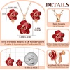 image:imageDainty Rose Flower Pendant Necklace Clip On Earrings Set for Women 14K Gold Plated Hypoallergenic Jewelry SetsRed