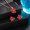 image:imageDainty Rose Flower Pendant Necklace Clip On Earrings Set for Women 14K Gold Plated Hypoallergenic Jewelry SetsRed