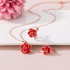 image:imageDainty Rose Flower Pendant Necklace Clip On Earrings Set for Women 14K Gold Plated Hypoallergenic Jewelry SetsRed
