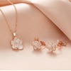 image:imageDainty Rose Flower Pendant Necklace Clip On Earrings Set for Women 14K Gold Plated Hypoallergenic Jewelry SetsWhite