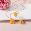 image:imageDainty Rose Flower Pendant Necklace Clip On Earrings Set for Women 14K Gold Plated Hypoallergenic Jewelry SetsYellow