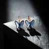 image:imageEVEVIC Austrian Crystal Butterfly Earrings Drop Leverback Earrings for Women 14K Rose Gold Plated Hypoallergenic Jewelry GiftsDark Blue