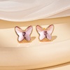 image:imageEVEVIC Austrian Crystal Butterfly Stud Earrings for Women S925 Sterling Silver Post with 14K Gold Plated Hypoallergenic Jewelry GiftPink