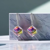 image:imageEVEVIC Austrian Crystal Cube Drop Earrings for Women14K Gold Plated  HypoallergenicGeometric Cube EarringsCrystal Dangle EarringsRhinestone FishhookEasy To WearGift for WomenRainbow Silvertone