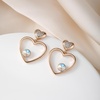 image:imageEVEVIC Austrian Crystal Double Gold Heart Dangle Earrings for Women 14K Gold Plated Hypoallergenic drop Earring Jewelry GiftAurora Borealis