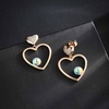 image:imageEVEVIC Austrian Crystal Double Gold Heart Dangle Earrings for Women 14K Gold Plated Hypoallergenic drop Earring Jewelry GiftAurora Borealis