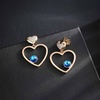 image:imageEVEVIC Austrian Crystal Double Gold Heart Dangle Earrings for Women 14K Gold Plated Hypoallergenic drop Earring Jewelry GiftBlue