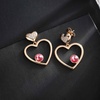 image:imageEVEVIC Austrian Crystal Double Gold Heart Dangle Earrings for Women 14K Gold Plated Hypoallergenic drop Earring Jewelry GiftPink