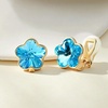 image:imageEVEVIC Austrian Crystal Flower Clip on Earrings for Women Trendy 14K Gold Plated Hypoallergenic Non Pierced Jewelry GiftLight Blue
