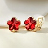 image:imageEVEVIC Austrian Crystal Flower Clip on Earrings for Women Trendy 14K Gold Plated Hypoallergenic Non Pierced Jewelry GiftRed