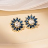 image:imageEVEVIC Austrian Crystal Flower Stud Earrings for Women Fashion 14K Gold Plated Hypoallergenic JewelryDark Blue Main Crystal