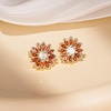image:imageEVEVIC Austrian Crystal Flower Stud Earrings for Women Fashion 14K Gold Plated Hypoallergenic JewelryRed Main Crystal