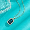 image:imageEVEVIC Austrian Crystal Halo Octagon Pendant Necklaces Earrings Set for Women 14K Gold Plated Fashion Dainty Hypoallergenic Jewelry Sets Dark Blue