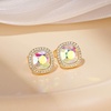 image:imageEVEVIC Austrian Crystal Halo Square Stud Earrings for Women 14K Gold Plated Birthstone Earring Hypoallergenic Jewelry GiftsAurora Borealis