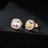 image:imageEVEVIC Austrian Crystal Halo Square Stud Earrings for Women 14K Gold Plated Birthstone Earring Hypoallergenic Jewelry GiftsAurora Borealis