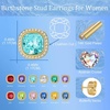 image:imageEVEVIC Austrian Crystal Halo Square Stud Earrings for Women 14K Gold Plated Birthstone Earring Hypoallergenic Jewelry GiftsBlue AquamarineMar