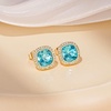 image:imageEVEVIC Austrian Crystal Halo Square Stud Earrings for Women 14K Gold Plated Birthstone Earring Hypoallergenic Jewelry GiftsBlue AquamarineMar