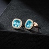 image:imageEVEVIC Austrian Crystal Halo Square Stud Earrings for Women 14K Gold Plated Birthstone Earring Hypoallergenic Jewelry GiftsBlue AquamarineMar